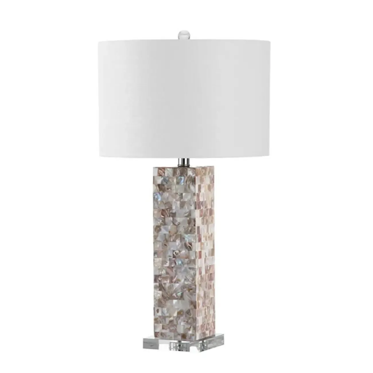 Elegant Shell Base LED Table Lamp with Linen Shade Image - 5