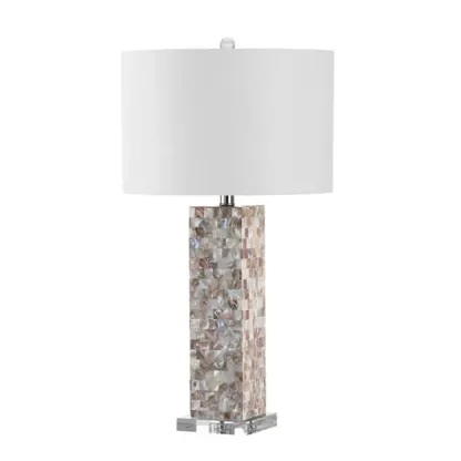 Elegant Shell Base LED Table Lamp with Linen Shade Image - 5