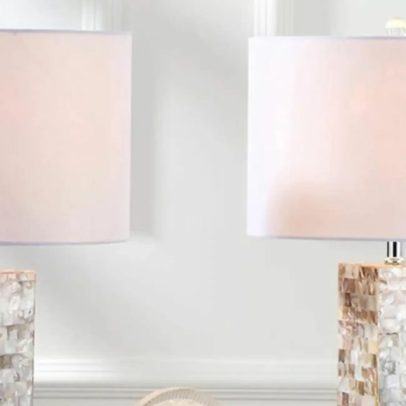 Elegant Shell Base LED Table Lamp with Linen Shade Image - 7
