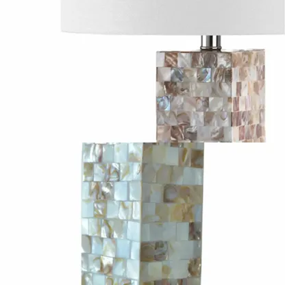 Elegant Shell Base LED Table Lamp with Linen Shade Image - 9
