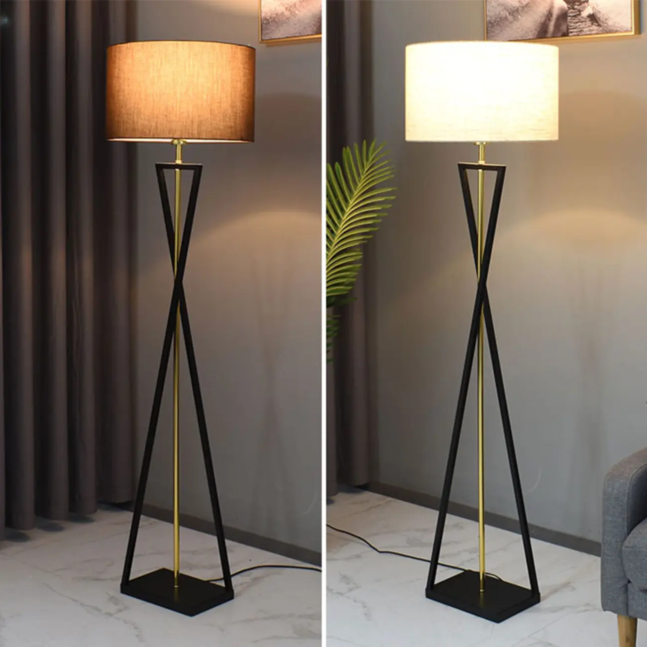 Modern Metal Black Floor Lamp with Drum Shade Image - 3 | homeyfad