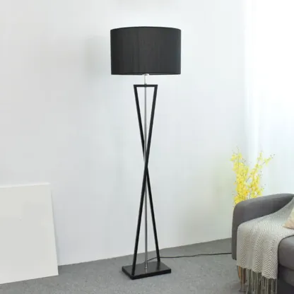 Modern Metal Black Floor Lamp with Drum Shade Image - 9