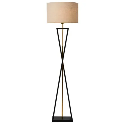 Modern Metal Black Floor Lamp with Drum Shade Image - 11