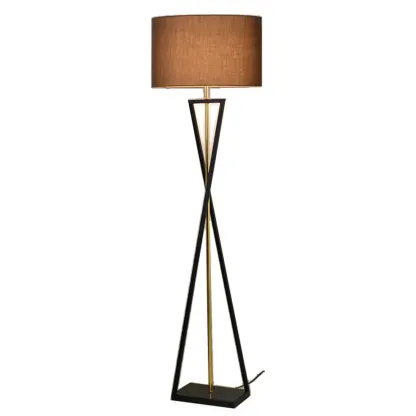 Modern Metal Black Floor Lamp with Drum Shade Image - 12