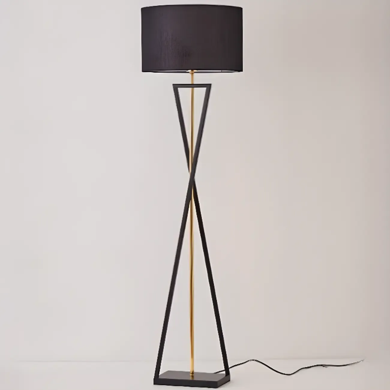 Modern Metal Black Floor Lamp with Drum Shade Image - 8