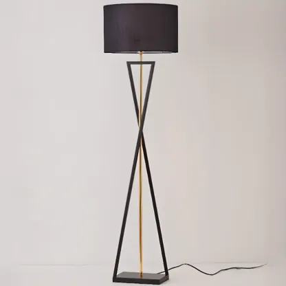 Modern Metal Black Floor Lamp with Drum Shade Image - 8