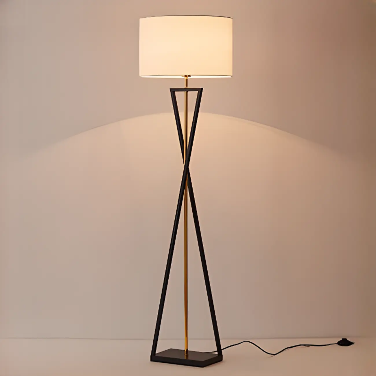 Modern Metal Black Floor Lamp with Drum Shade Image - 2 | homeyfad