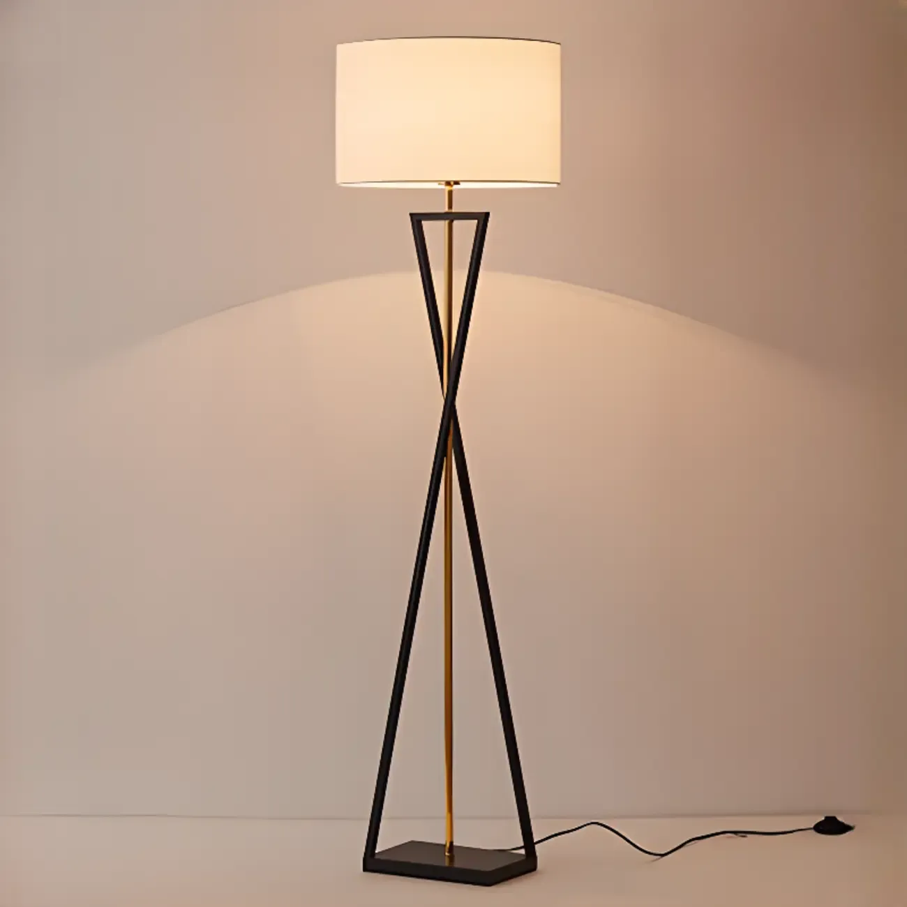 Modern Metal Black Floor Lamp with Drum Shade Image - 2