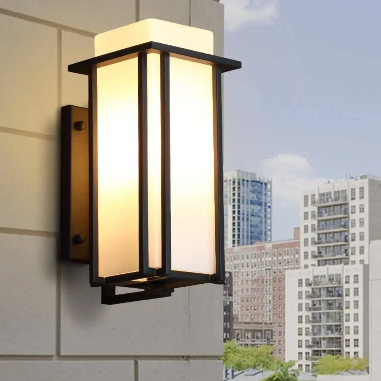 Modern Outdoor Geometric Wall Light with Glass Shade Image - 1