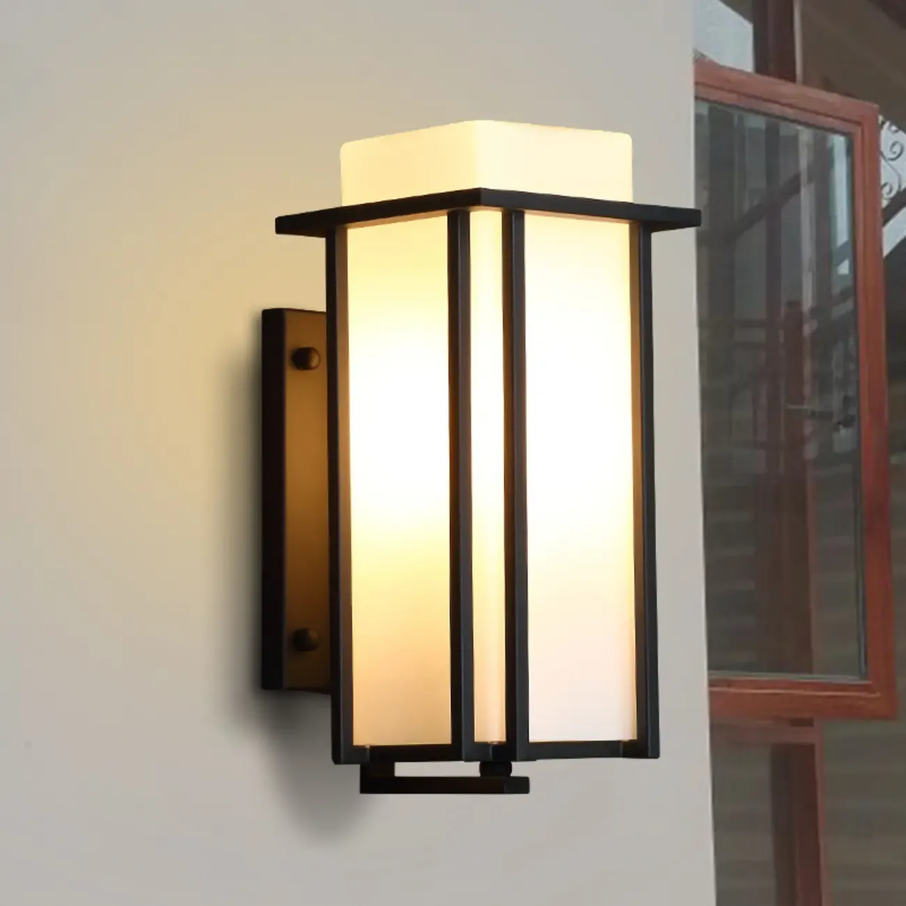 Modern Outdoor Geometric Wall Light with Glass Shade Image - 2