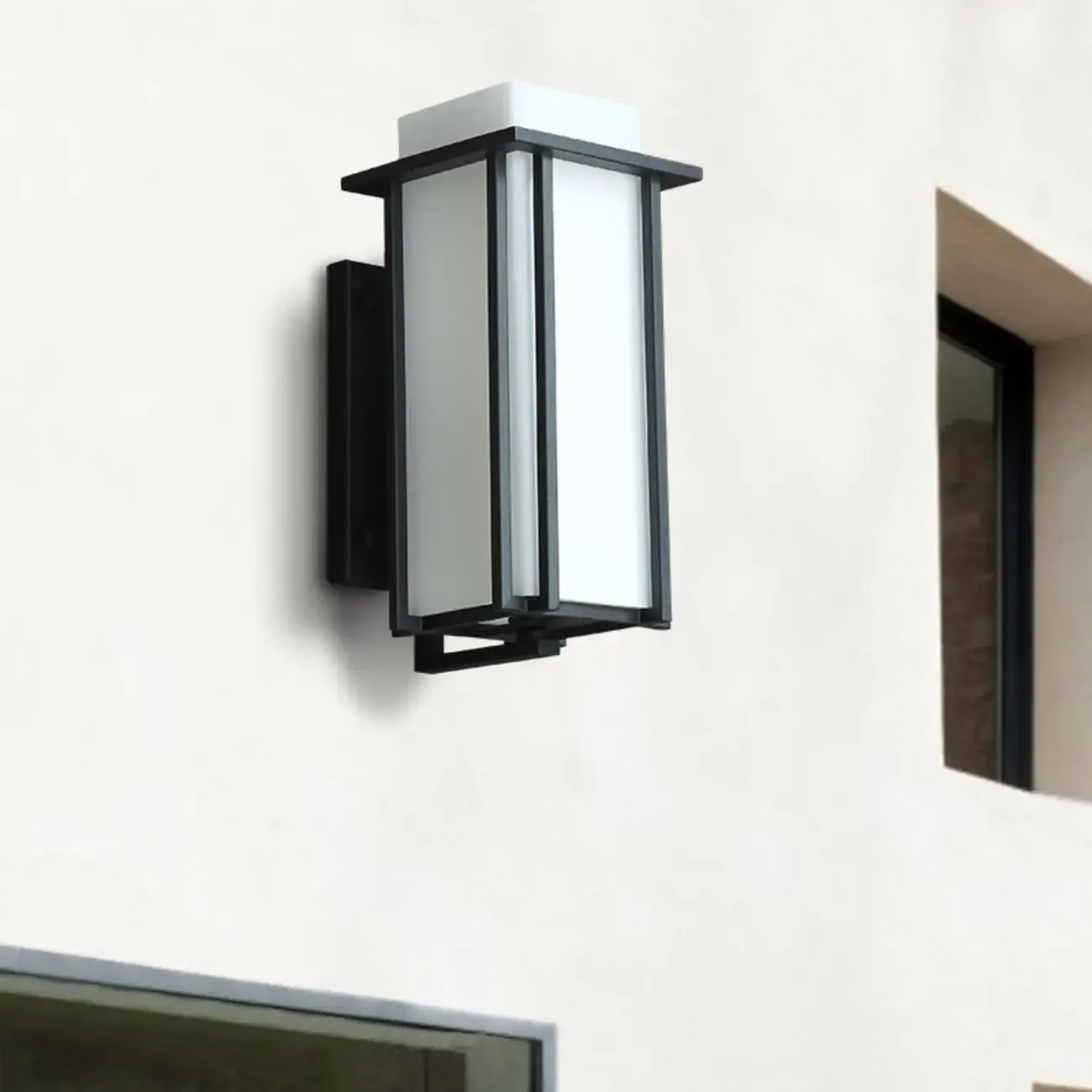 Modern Outdoor Geometric Wall Light with Glass Shade Image - 3