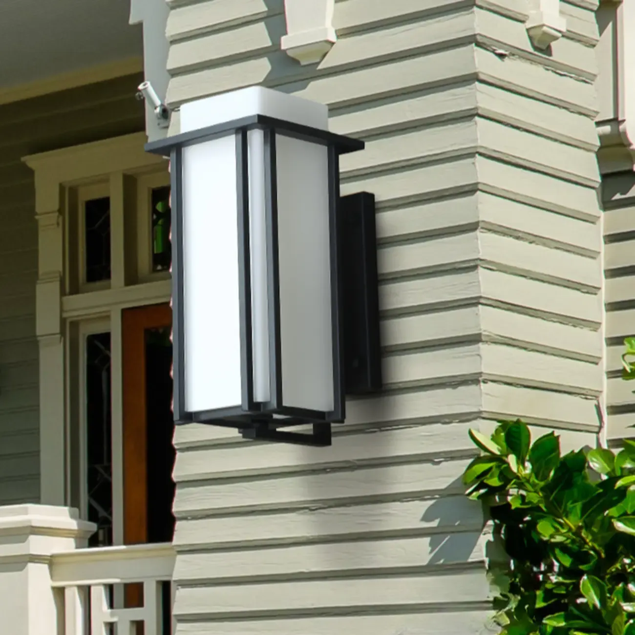 Modern Outdoor Geometric Wall Light with Glass Shade Image - 4