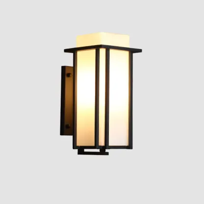 Modern Outdoor Geometric Wall Light with Glass Shade Image - 9