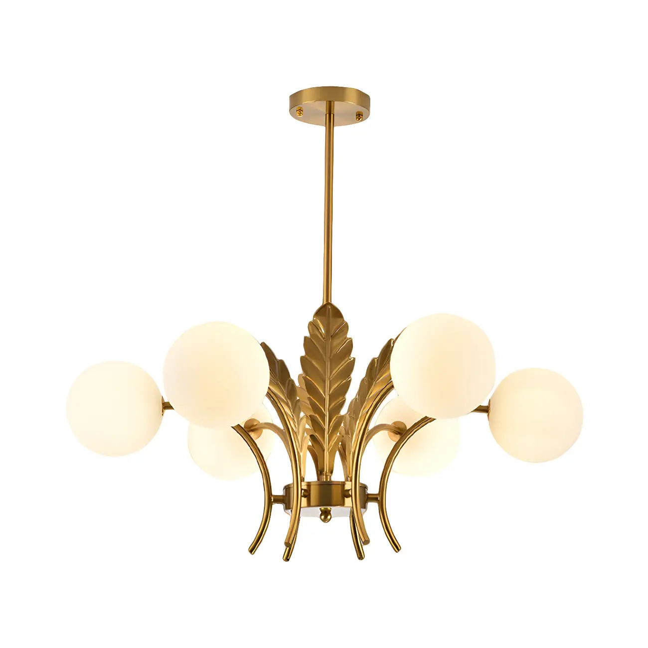 Luxury 6-light Gold Leaf Chandelier with Glass Globes Image - 2 | homeyfad