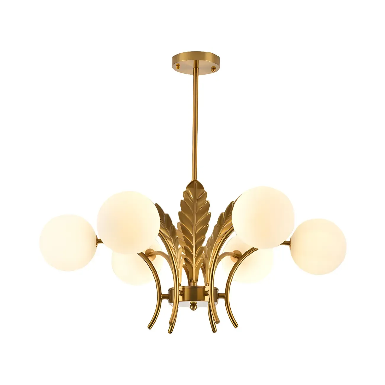 Luxury 6-light Gold Leaf Chandelier with Glass Globes Image - 2