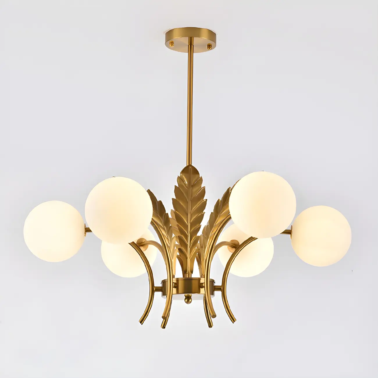 Luxury 6-light Gold Leaf Chandelier with Glass Globes Image - 3 | homeyfad