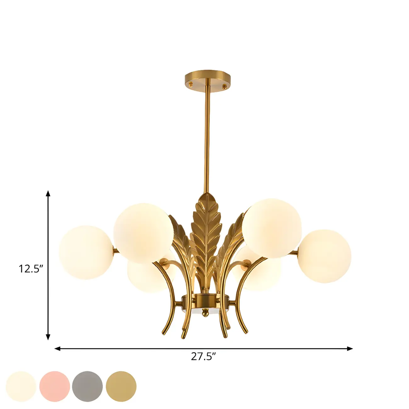 Luxury 6-light Gold Leaf Chandelier with Glass Globes #size | homeyfad