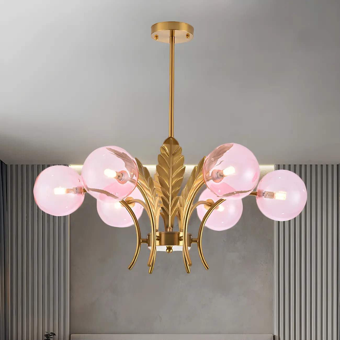 Luxury 6-light Gold Leaf Chandelier with Glass Globes Image - 6 | homeyfad