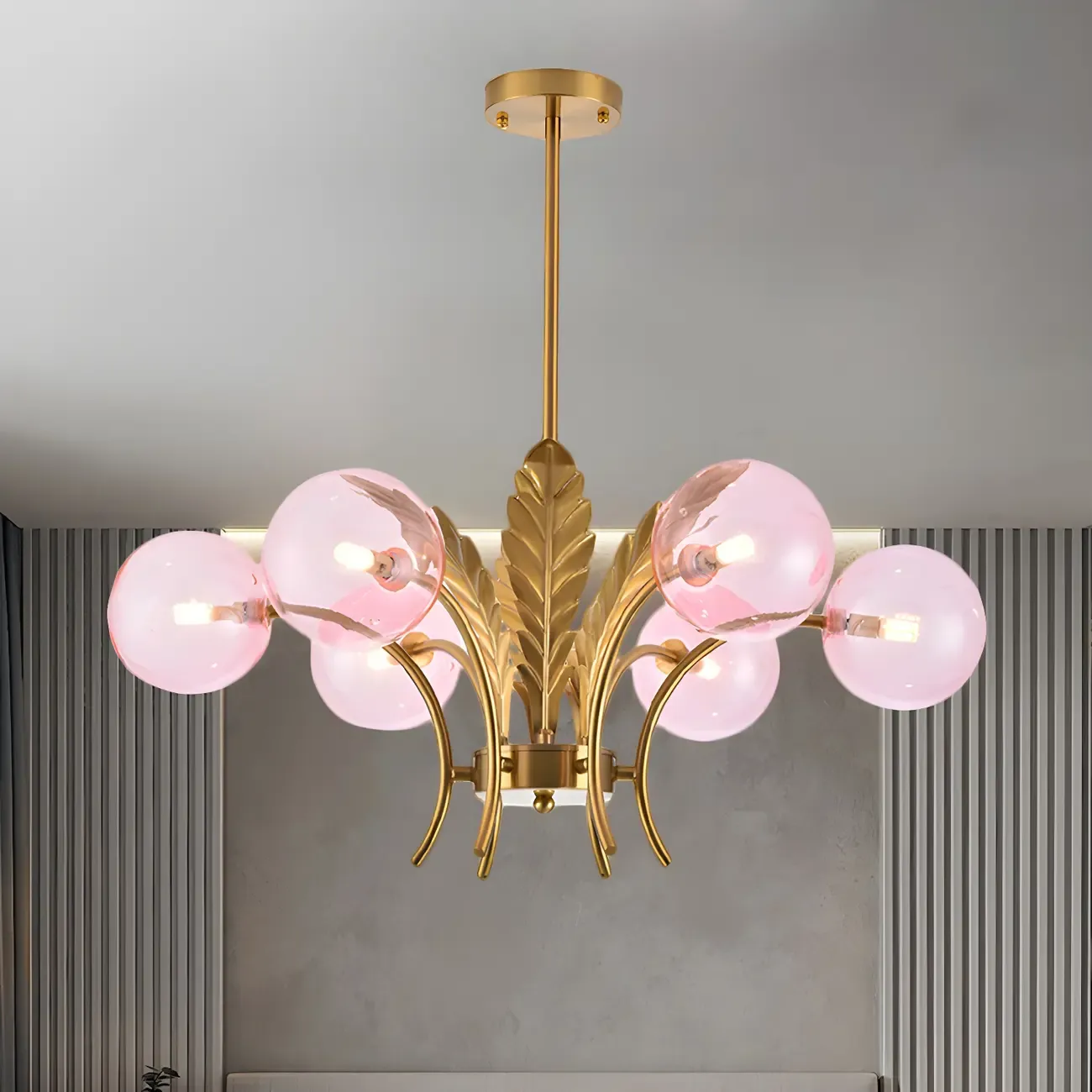 Luxury 6-light Gold Leaf Chandelier with Glass Globes Image - 6