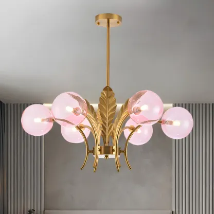 Luxury 6-light Gold Leaf Chandelier with Glass Globes Image - 6