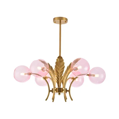 Luxury 6-light Gold Leaf Chandelier with Glass Globes Image - 7