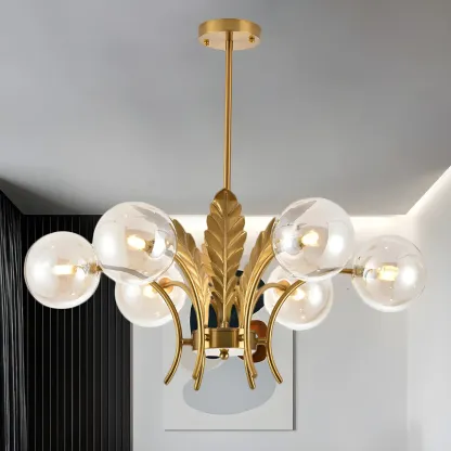 Luxury 6-light Gold Leaf Chandelier with Glass Globes Image - 10