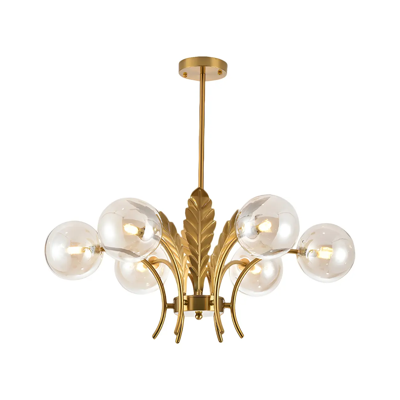 Luxury 6-light Gold Leaf Chandelier with Glass Globes Image - 11 | homeyfad