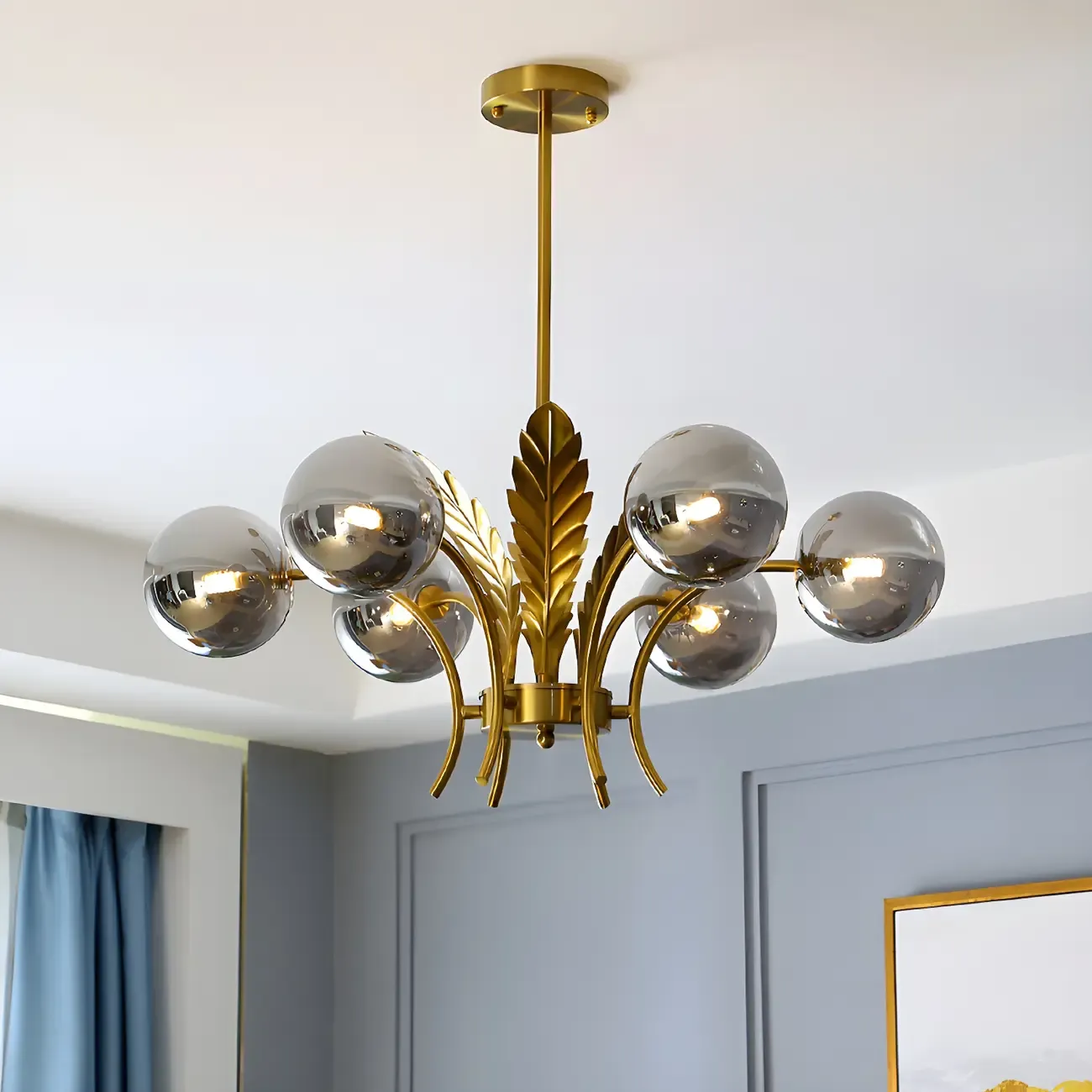 Luxury 6-light Gold Leaf Chandelier with Glass Globes | HomeyFad