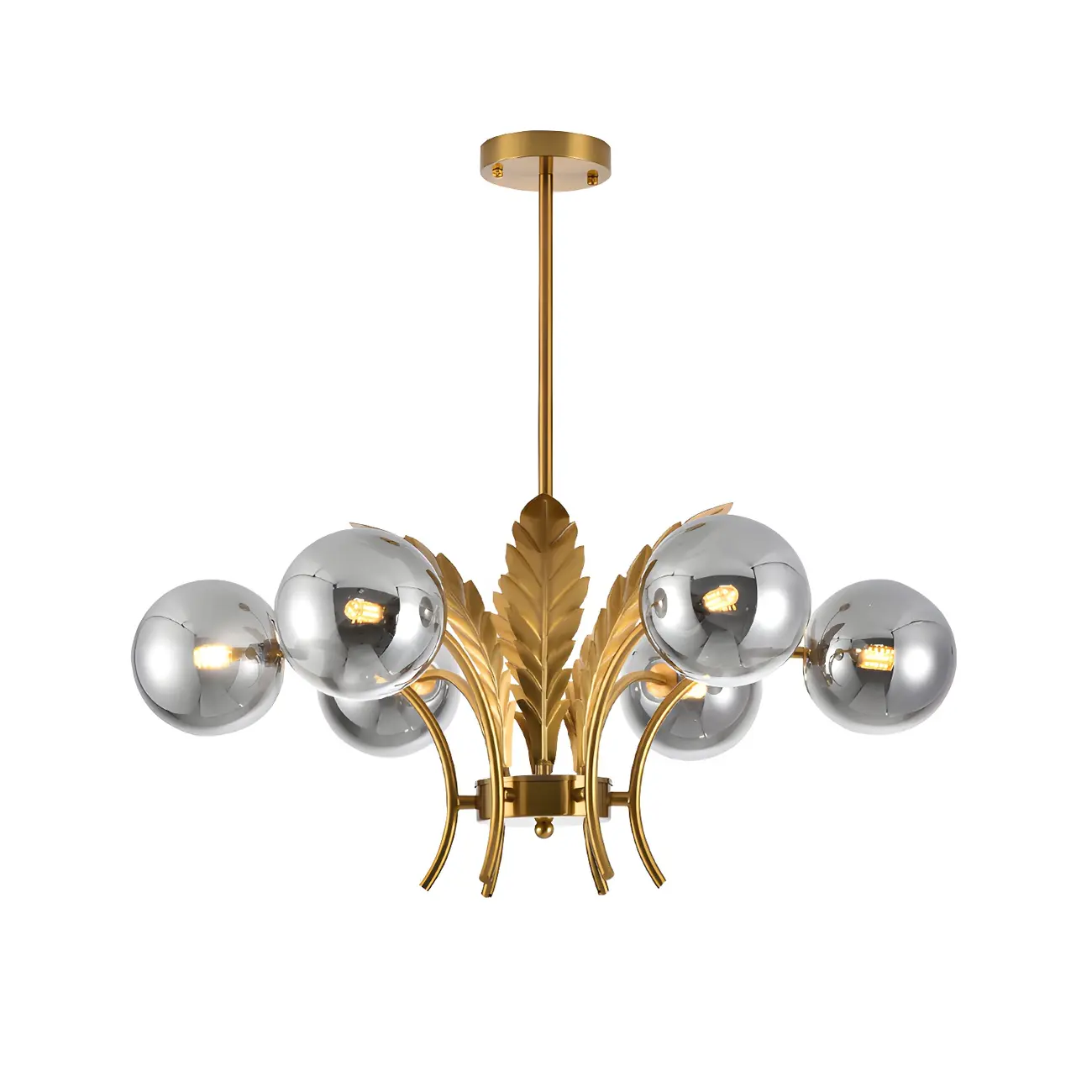 Luxury 6-light Gold Leaf Chandelier with Glass Globes Image - 15 | homeyfad