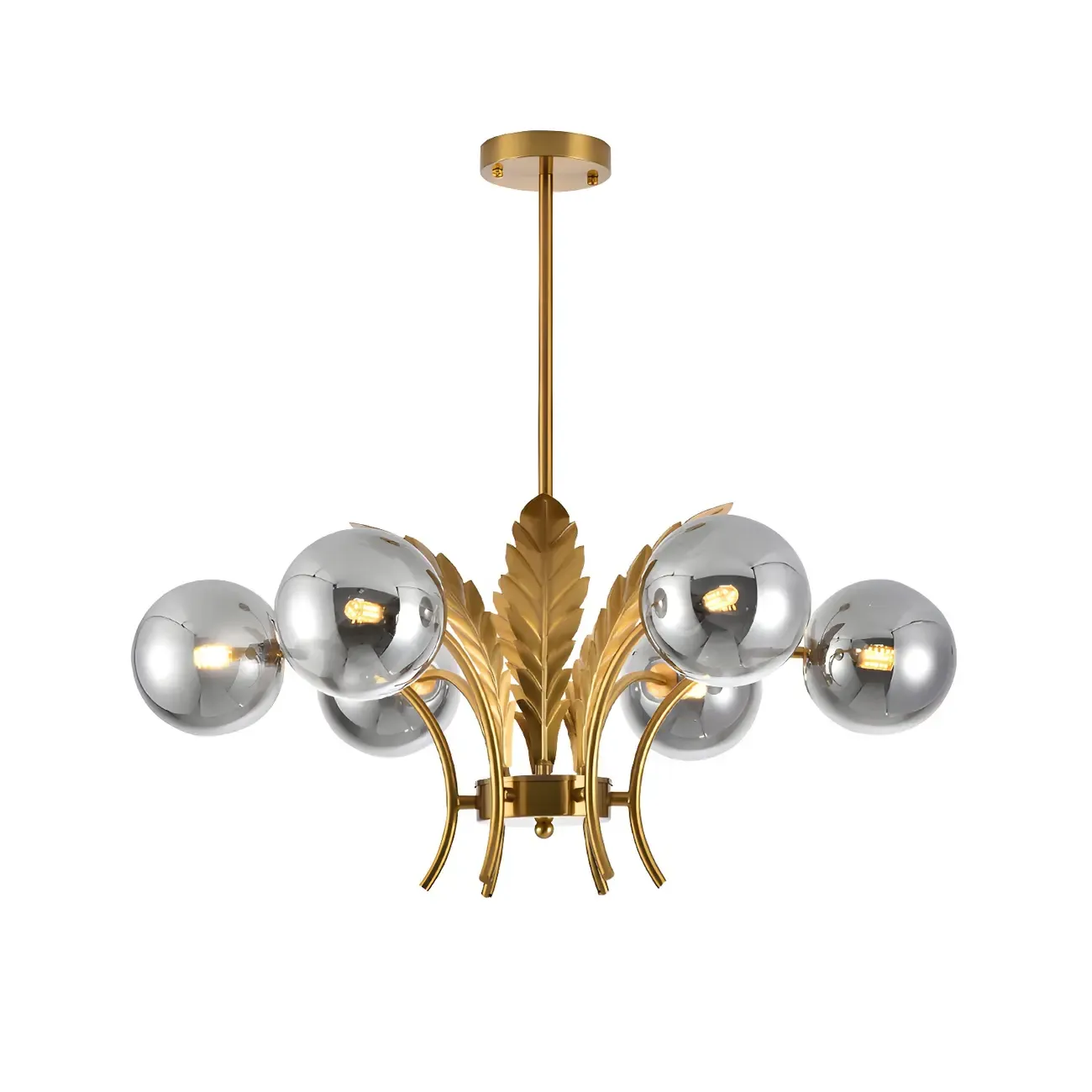 Luxury 6-light Gold Leaf Chandelier with Glass Globes Image - 15