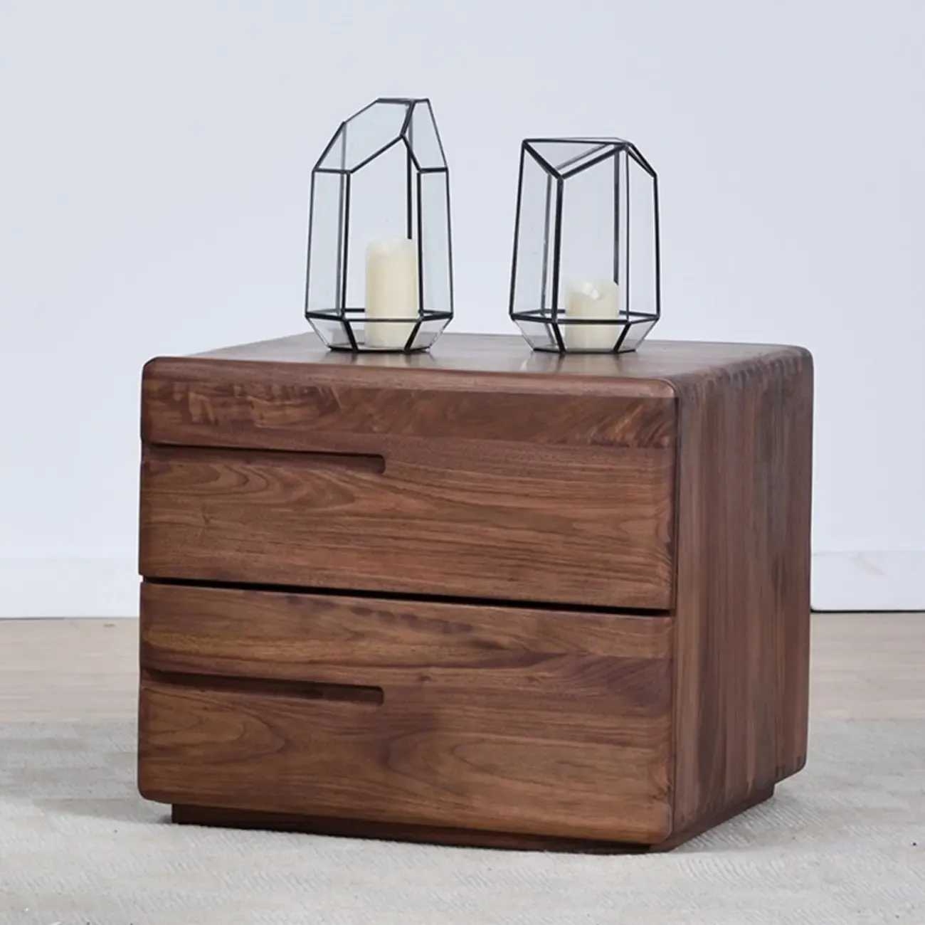 Nordic Minimalist Wood Storage Nightstand Image - 1