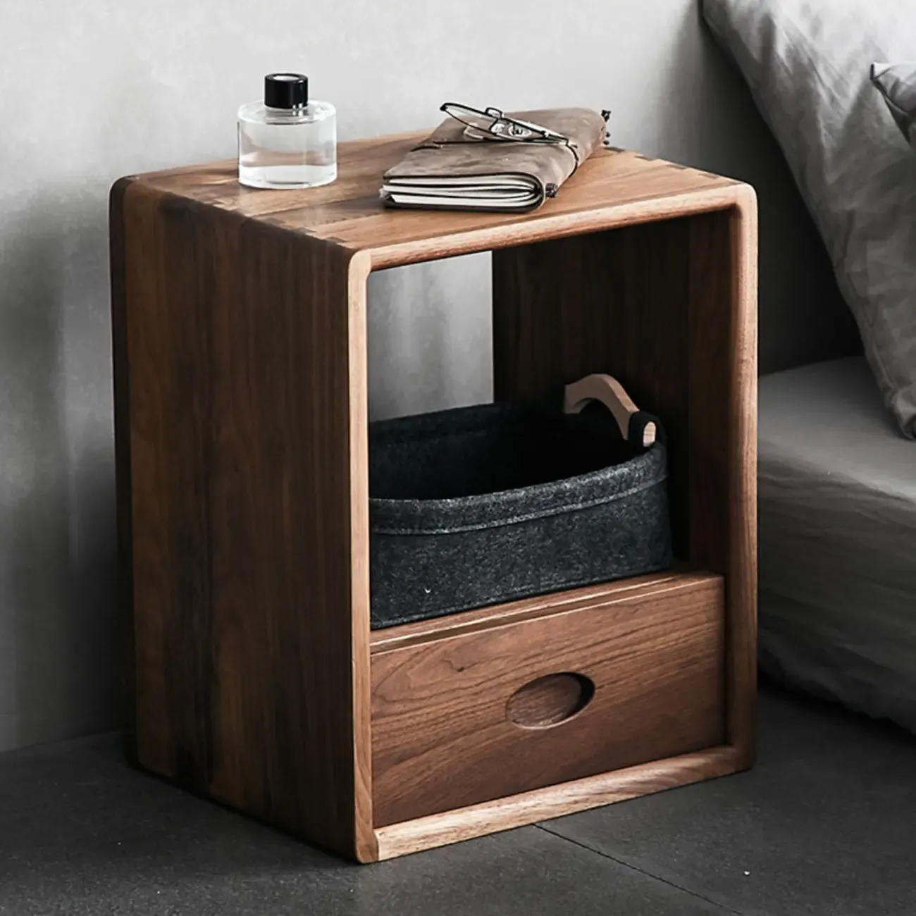 Nordic Minimalist Wood Storage Nightstand Image - 3