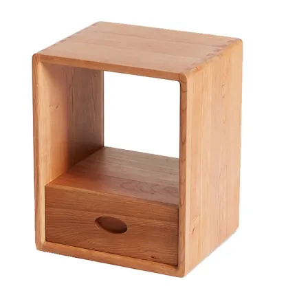 Nordic Minimalist Wood Storage Nightstand Image - 5