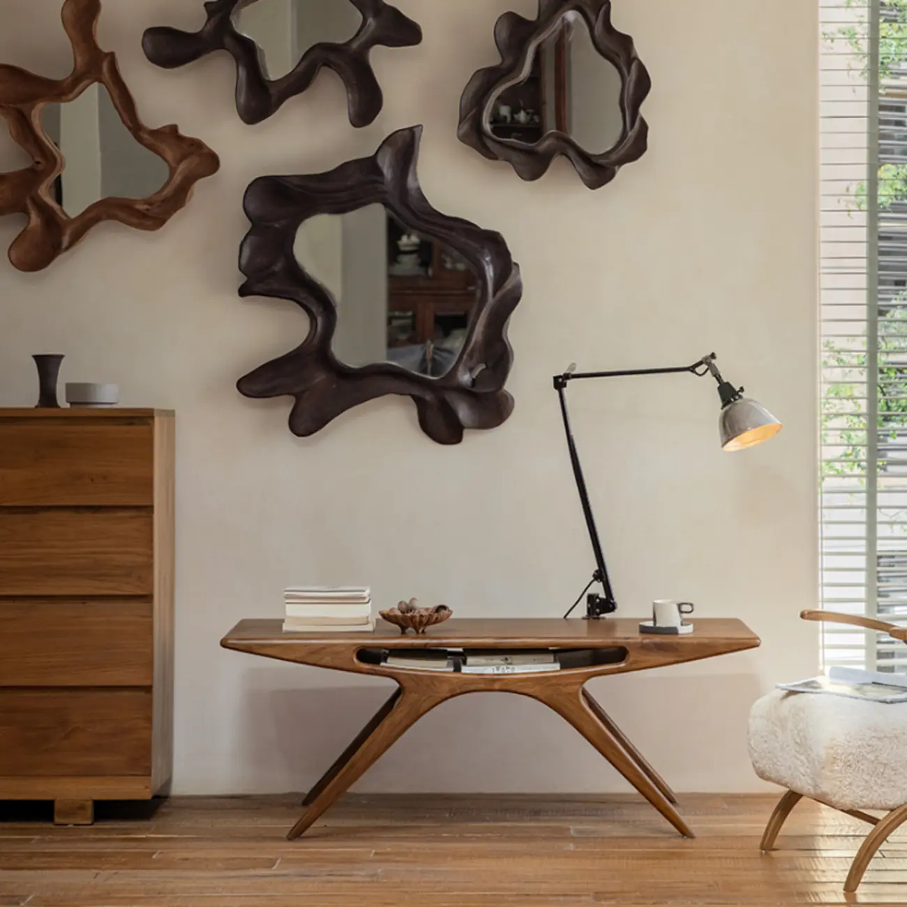 Solid Wood Mid-century Modern Coffee Table With Open Shelf Image - 3 | homeyfad