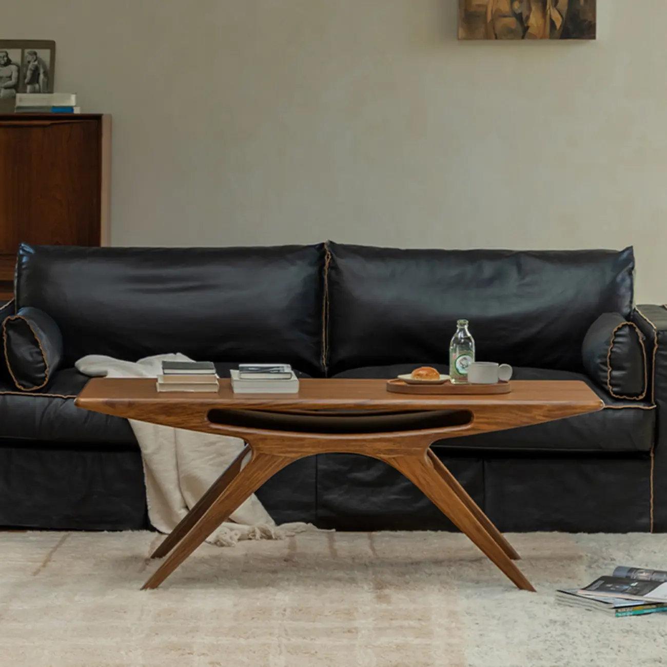 Solid Wood Mid-century Modern Coffee Table With Open Shelf Image - 4 | homeyfad