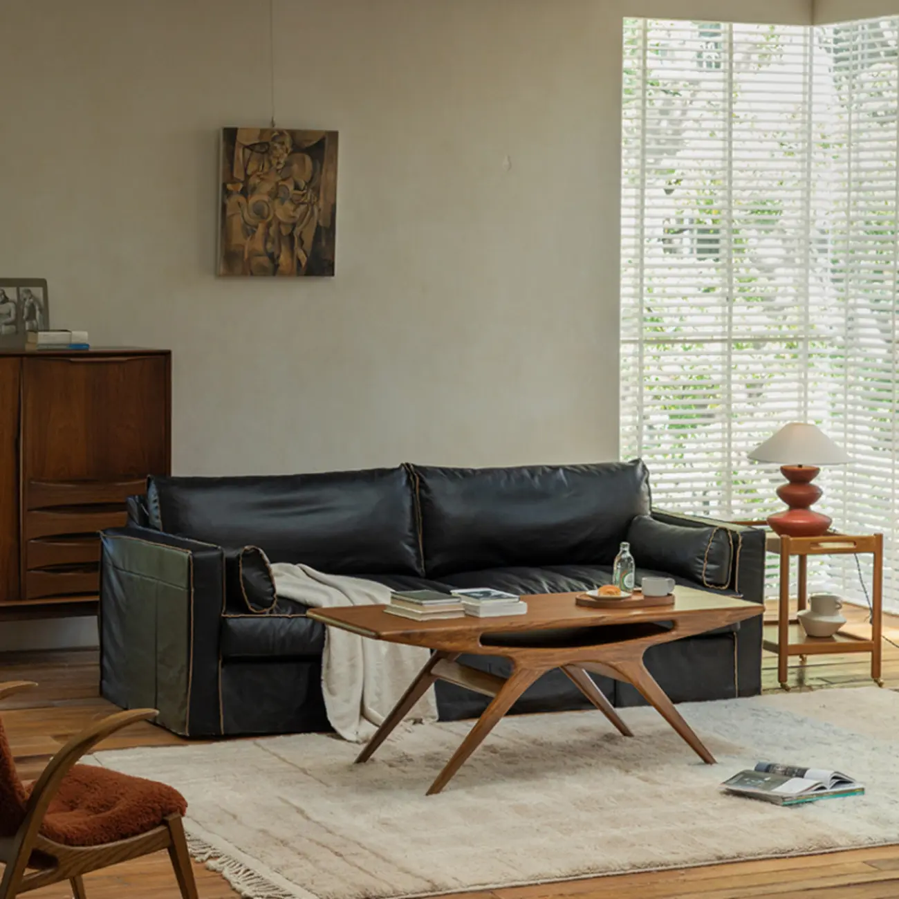 Solid Wood Mid-century Modern Coffee Table With Open Shelf Image - 5 | homeyfad