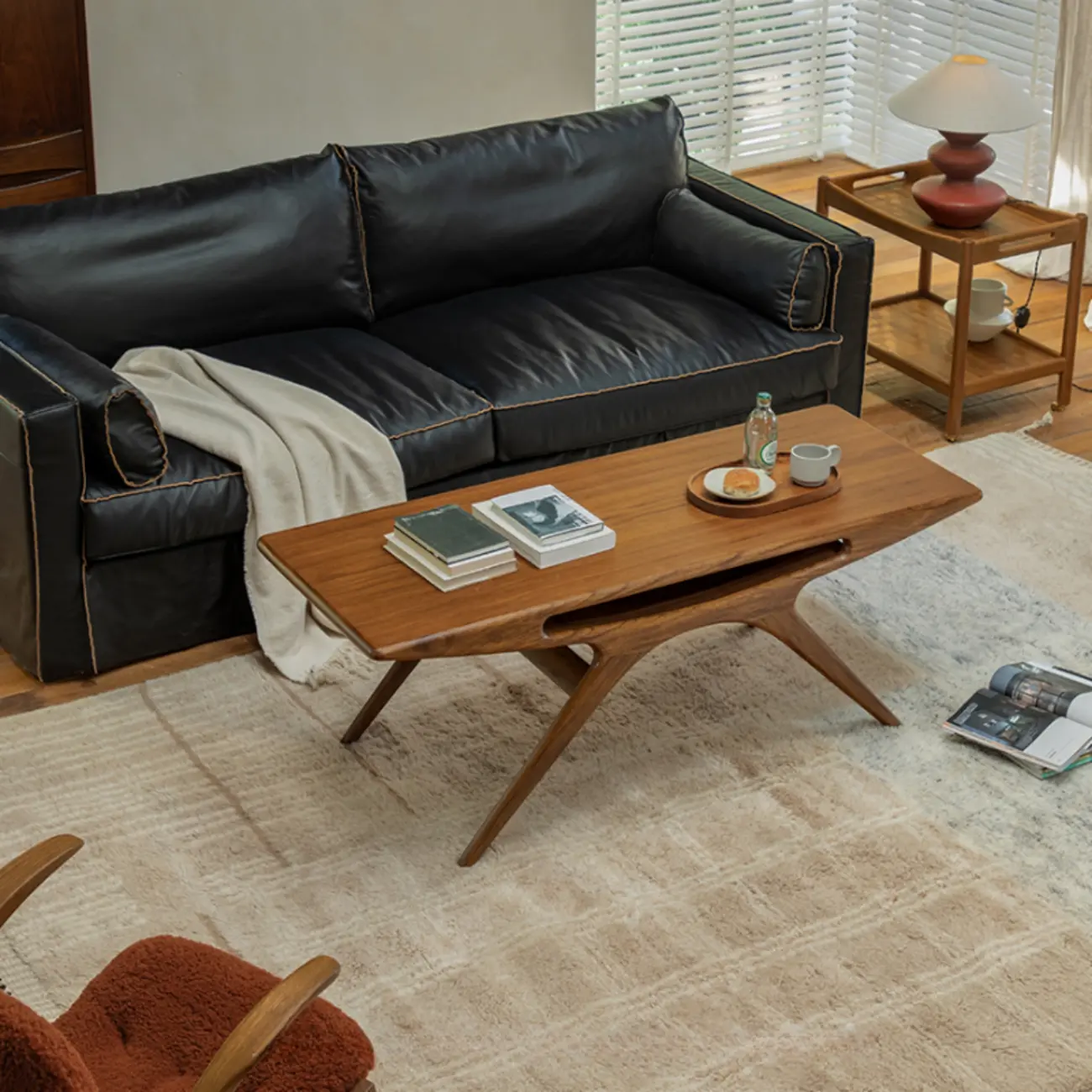 Solid Wood Mid-century Modern Coffee Table With Open Shelf Image - 1 | homeyfad