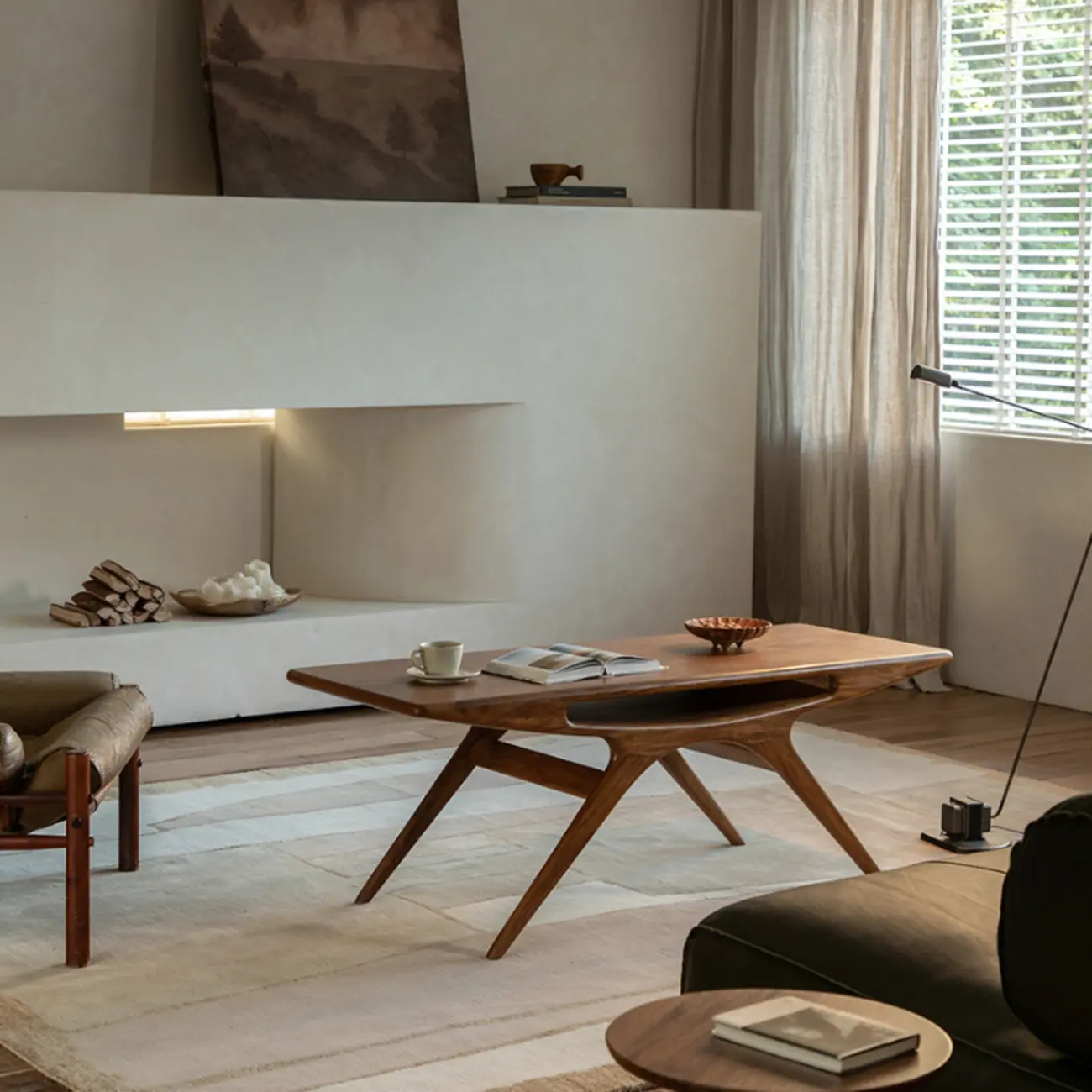 Solid Wood Mid-century Modern Coffee Table With Open Shelf Image - 2 | homeyfad