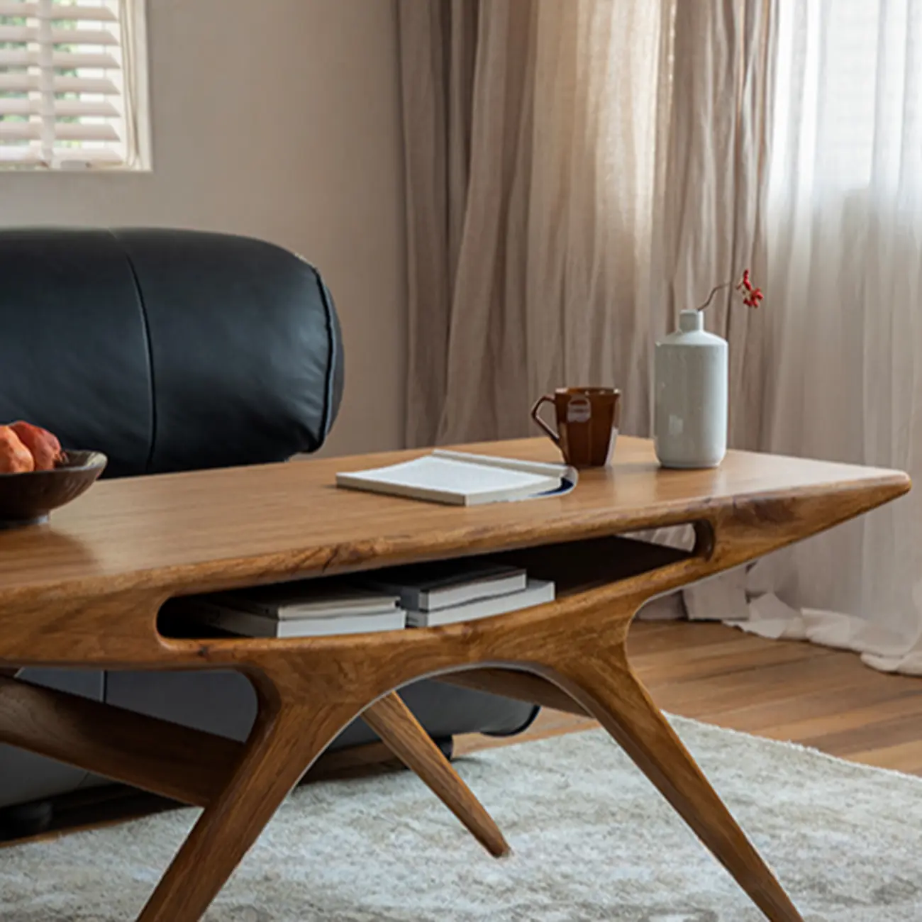 Solid Wood Mid-century Modern Coffee Table With Open Shelf Image - 6 | homeyfad