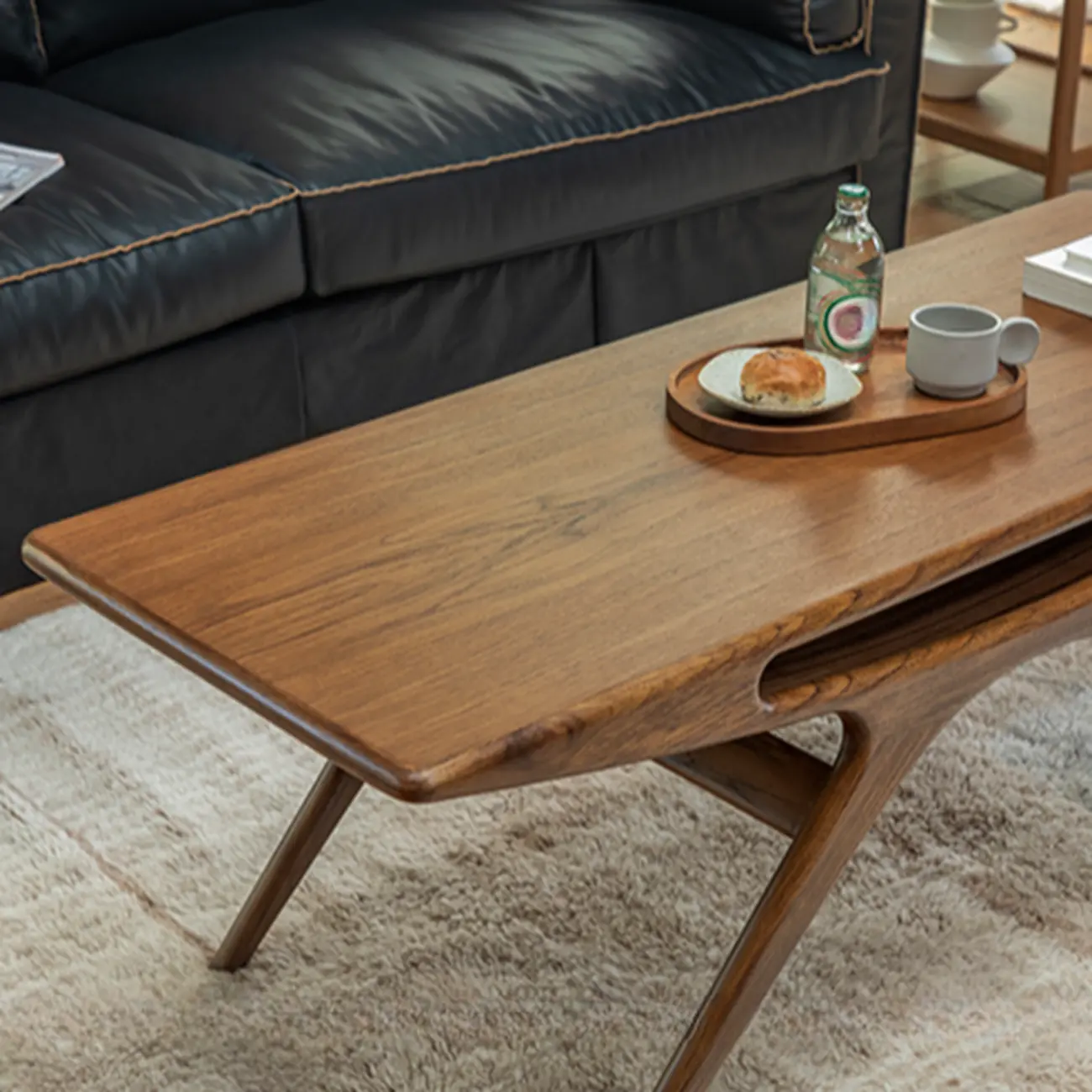 Solid Wood Mid-century Modern Coffee Table With Open Shelf Image - 7 | homeyfad