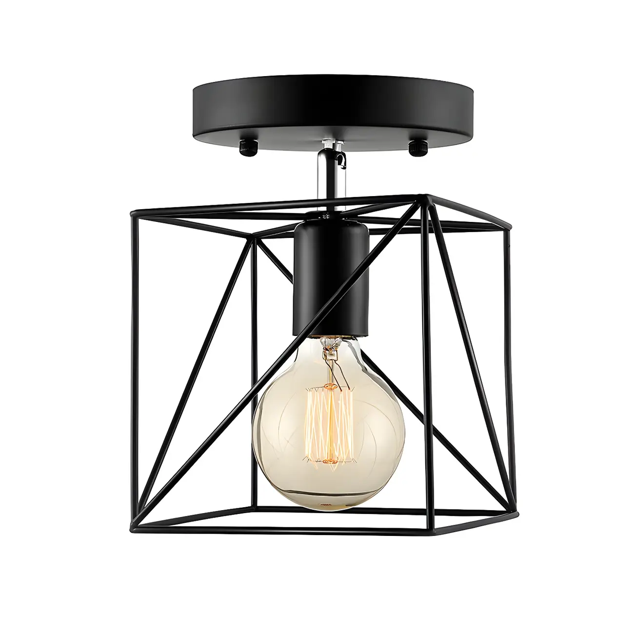 Black Geometric Metal Industrial Semi Flush Ceiling Light Image - 3 | homeyfad