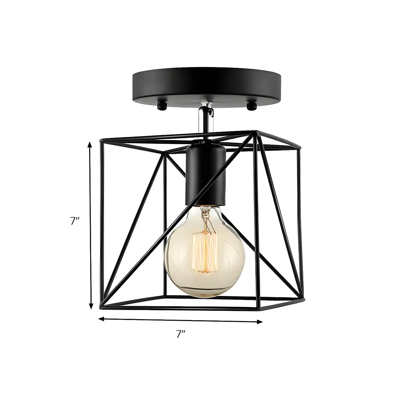 Black Geometric Metal Industrial Semi Flush Ceiling Light Image - 4