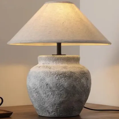 Modern Geometric Ceramic LED Desk Lamp with Fabric Shade Image - 1