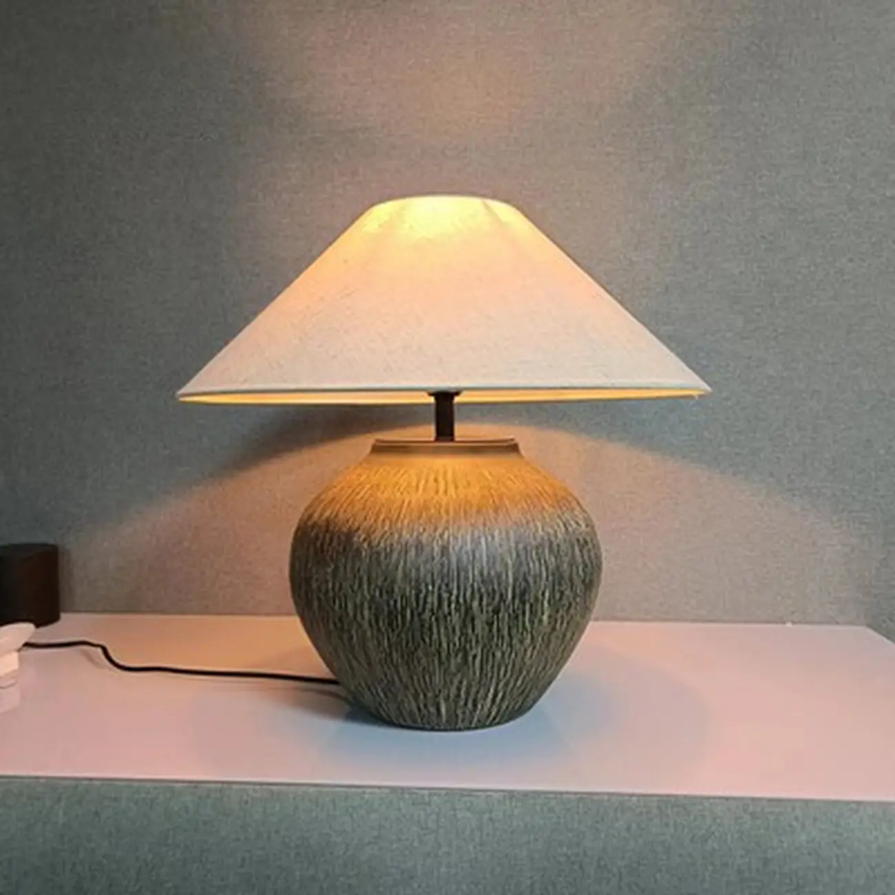 Modern Geometric Ceramic LED Desk Lamp with Fabric Shade Image - 2 | homeyfad