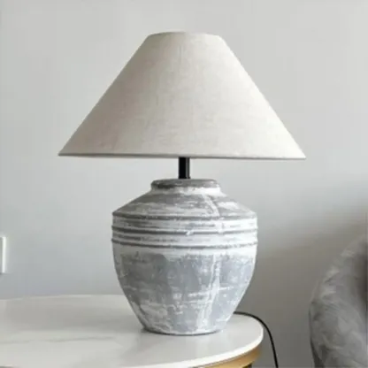 Modern Geometric Ceramic LED Desk Lamp with Fabric Shade Image - 3