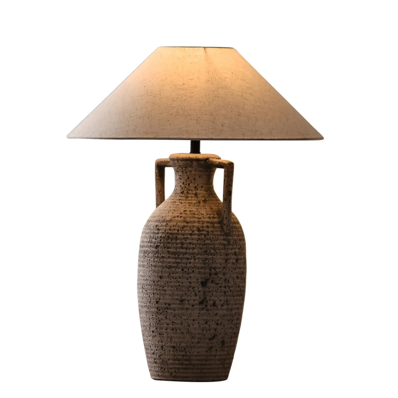 Modern Geometric Ceramic LED Desk Lamp with Fabric Shade Image - 6 | homeyfad