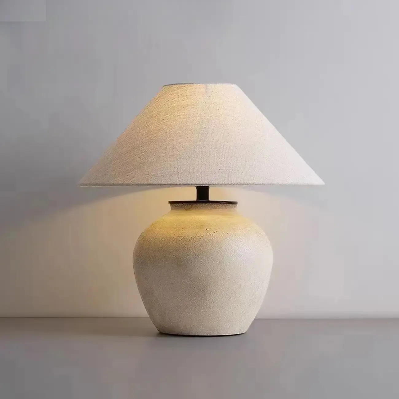 Modern Geometric Ceramic LED Desk Lamp with Fabric Shade Image - 8