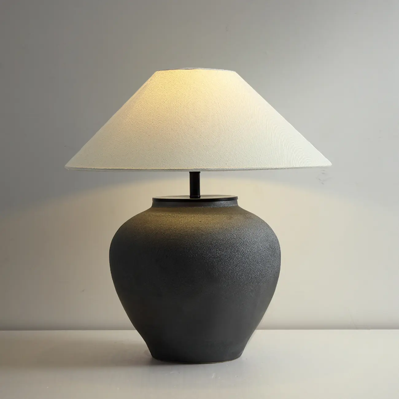 Modern Geometric Ceramic LED Desk Lamp with Fabric Shade Image - 9 | homeyfad