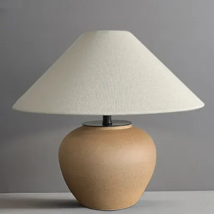 White Ceramic LED Table Lamp with Fabric Shade Image - 2