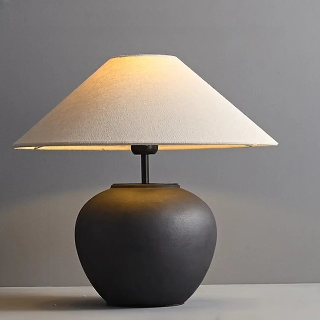 White Ceramic LED Table Lamp with Fabric Shade Image - 3 | homeyfad